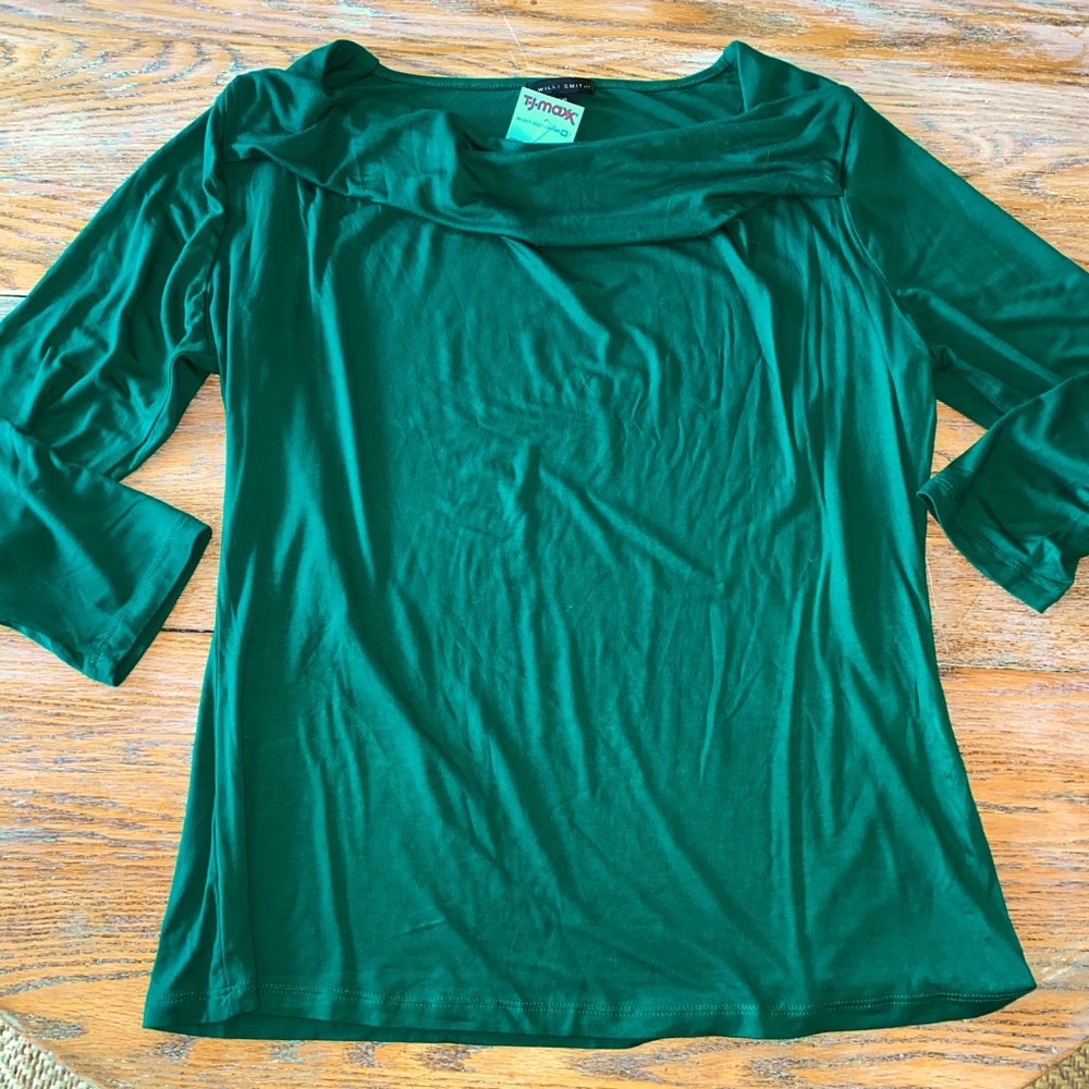 WILLI SMITH emerald rayon knit boat neck/NWT